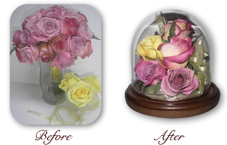 special occassion roses preserved in affordable table dome encasement with brown wood base