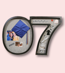 custom shadow box shaped as graduation year number with graduation memorabilia