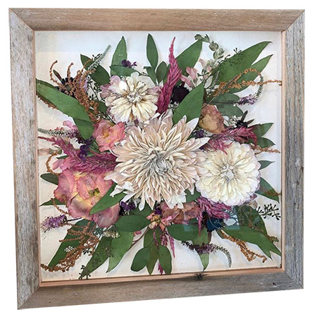 pressed flowers in barnwood frame