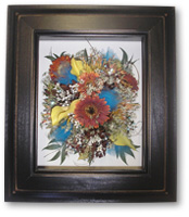 brown wood shadow box with preserved floral art design decor