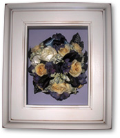 rustic wood whitewashed shadow box with round wedding bouquet preservation