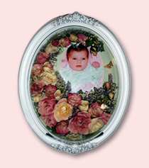 baby and preserved flowers