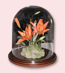 table dome with floral preservation