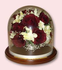 table dome with preserved florals